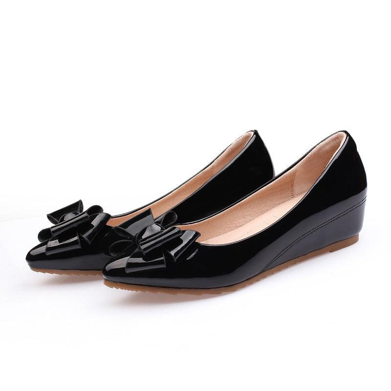 Leather White Patent Leather Inner Heightened Slope Heel Pointed Casual Women's Shoes Small Size Flat Single Shoes Mid-heel - amazitshop