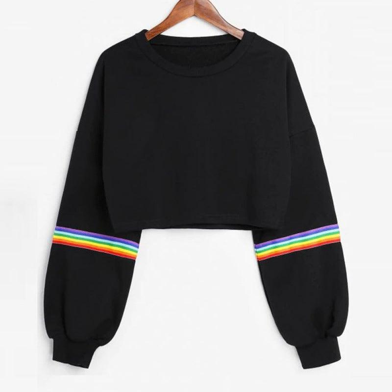 Sweatshirts Female Hoodie Rainbow Striped Crop Sweatshirt Ho - amazitshop