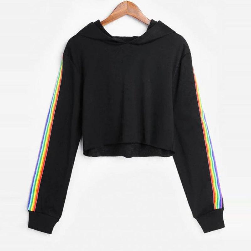 Sweatshirts Female Hoodie Rainbow Striped Crop Sweatshirt Ho - amazitshop