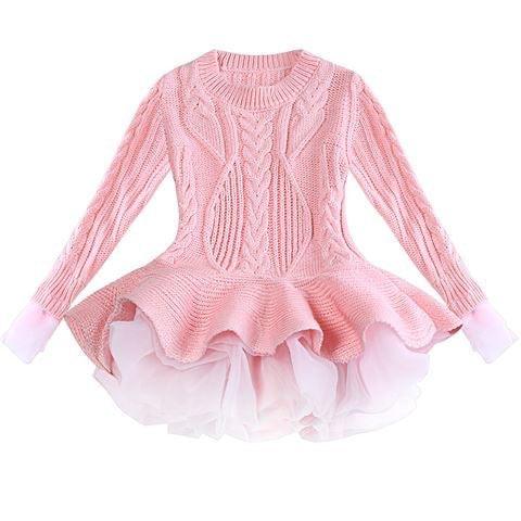 Children's knitted long-sleeved sweater dress - amazitshop