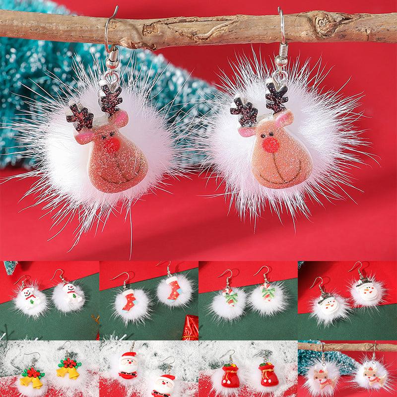 Winter Snowflake Hair Ball Earrings Ins Cute Christmas Elk Santa Claus Stock Element Earrings Women Jewelry