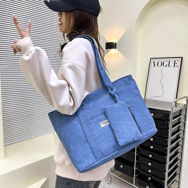 Large-capacity Corduroy Shoulder Bag With Small Woman Purses Composite Bag Solid Color Handbags For Women Winter And Spring - amazitshop