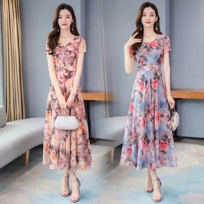 Korean Style Printed Summer Middle-aged Female Dress - amazitshop