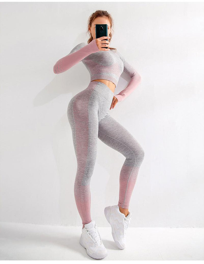 LANTECH Women Yoga Sets Gym Fitness Athletic 2 Pcs Sports Suits Set Pants Leggings Sportswear Leggings Seamless Sports Shirts - amazitshop