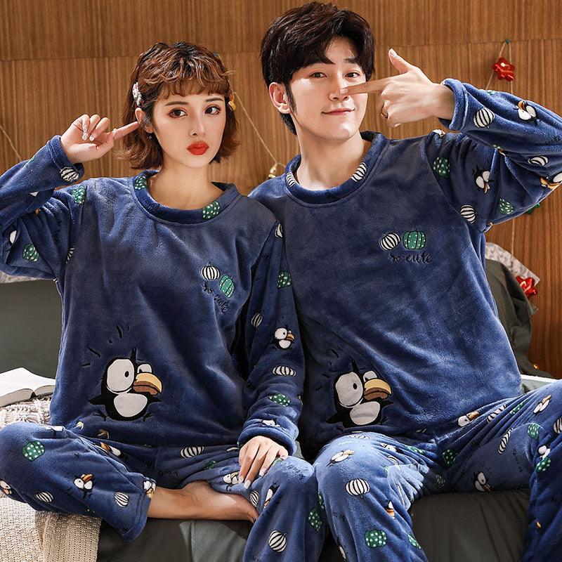 Couples Warm And Velvet Thickened Flannel Home Service Pajamas Set - amazitshop
