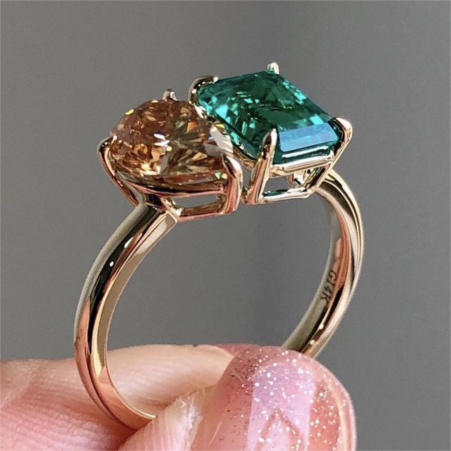 Fashion Jewelry Creative Double Main Stone Lady Zircon Inlaid Ring - amazitshop