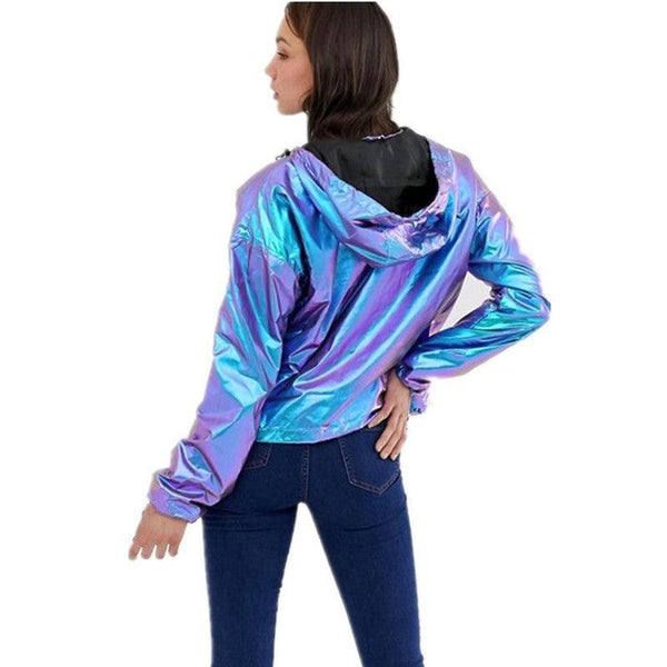 Metallic waterproof large size loose women's hooded jacket - amazitshop