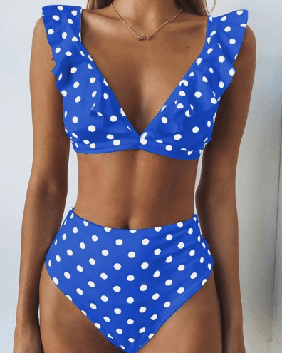 2023 new hot Dot Floral border high waist swimsuit Beachwear swimsuit for women - amazitshop