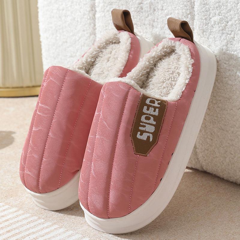 Striped Home Slippers Waterproof Thick-soled Non-slip Indoor Warm Plush Slippers Women Floor House Shoes Men Couple Autumn And Winter - amazitshop