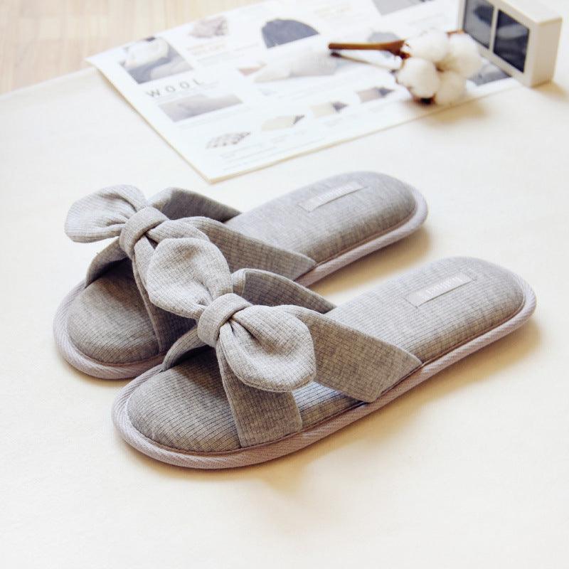 Summer day air cotton bow slippers antiskid bathroom slippers lovely slippers home slippers - amazitshop