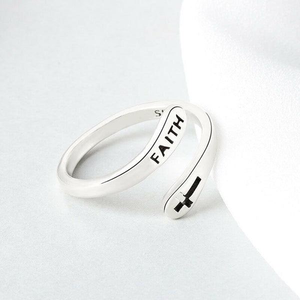 Adjustable Ring Vintage Faith Letters Cross Opening Adjustable Rings For Women Men Christian Jewelry Gift - amazitshop
