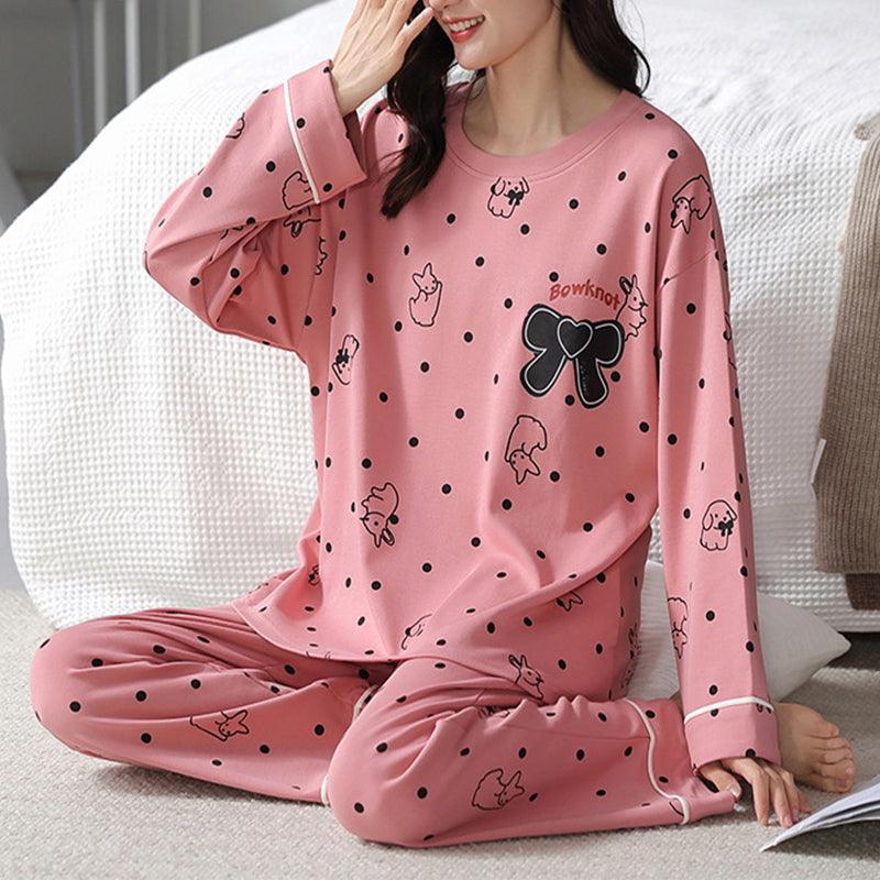 Loose Print Pajamas Women Autumn Winter Pyjama Set Long Sleeves And Trousers Elegant Sleepwear Girl Loungewear Home Clothes - amazitshop