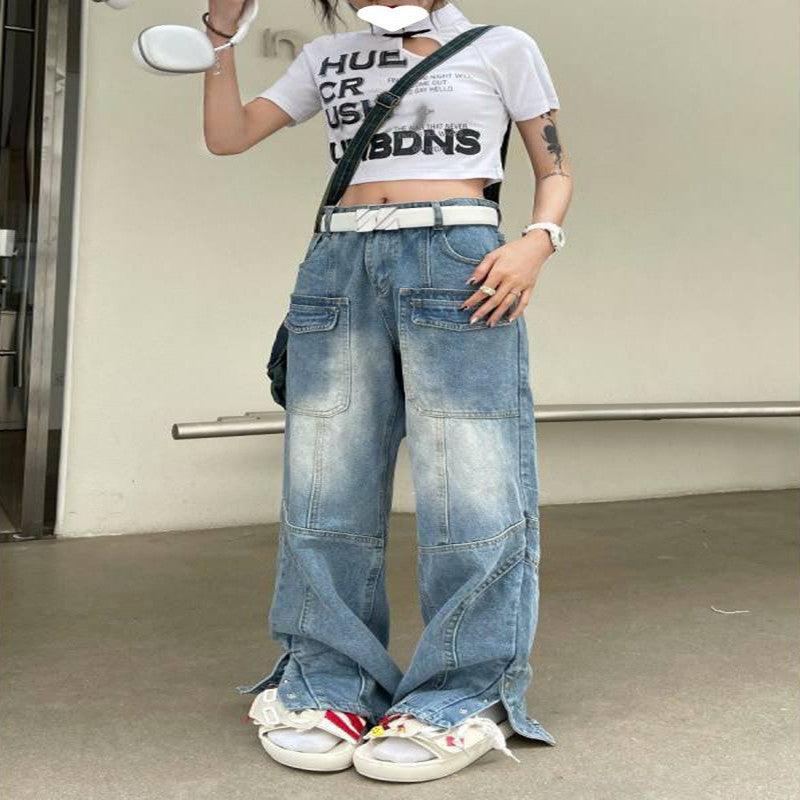 American Retro Multi Pocket Overalls Jeans For Women - amazitshop