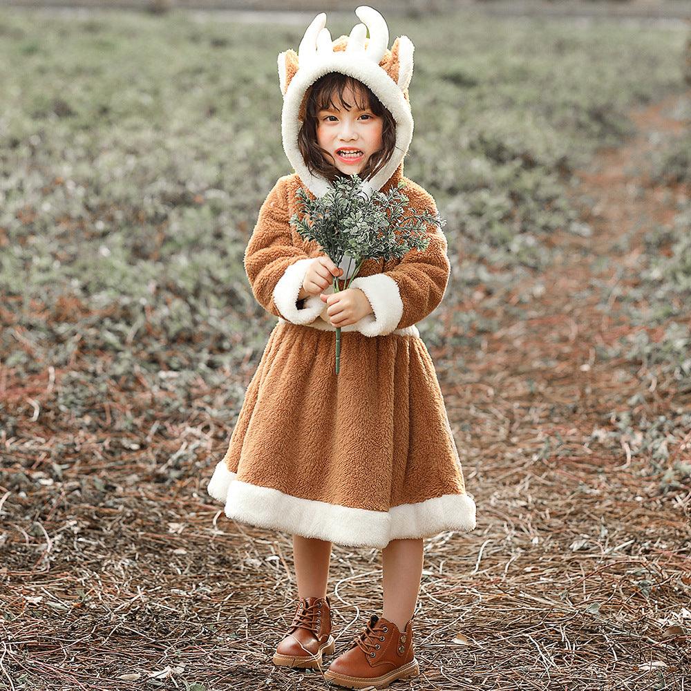 Parent-child Animal Costume Christmas Elk Skirt Play Coral Fleece Home Parent-child Outfit - amazitshop