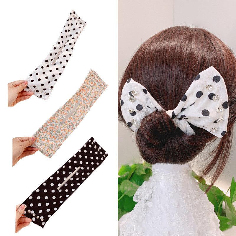 Women Elegant Solid Print Bun DIY Hairstyle Making Hold Long Tools Bow Headband Hairbands Fashion Hair Accessories - amazitshop