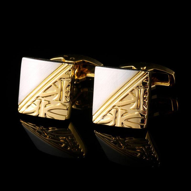 Square Pattern Gold And Silver Two-tone High Quality French Cufflink Pure Copper Metal Buttons - amazitshop