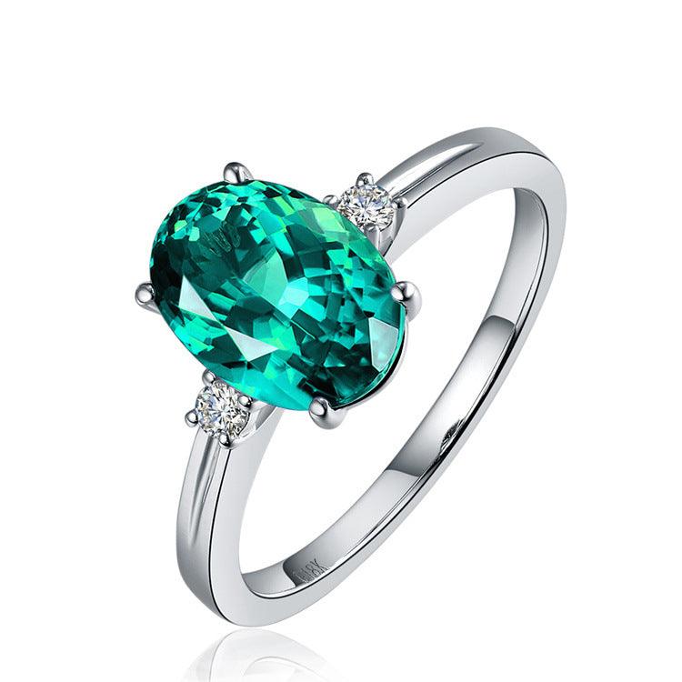 Women's Fashionable Elegant Emerald European And American Simple Oval Colored Gemstone Ring - amazitshop