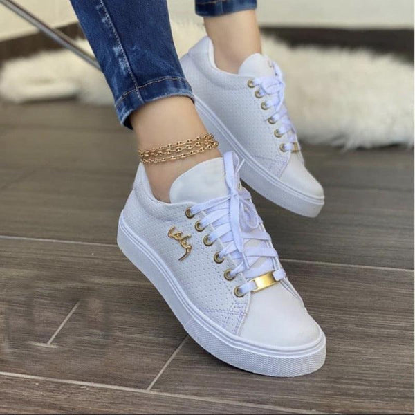 Women Flat Sneakers Breathable Lace-up Shoes For Girls - amazitshop