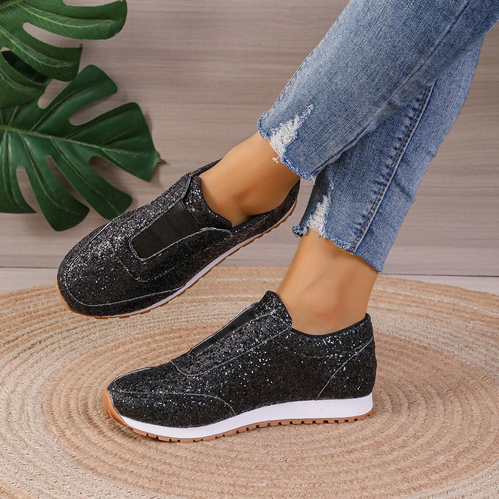 Gold Sliver Sequined Flats New Fashion Casual Round Toe Slip-on Shoes Women Outdoor Casual Walking Running Shoes - amazitshop