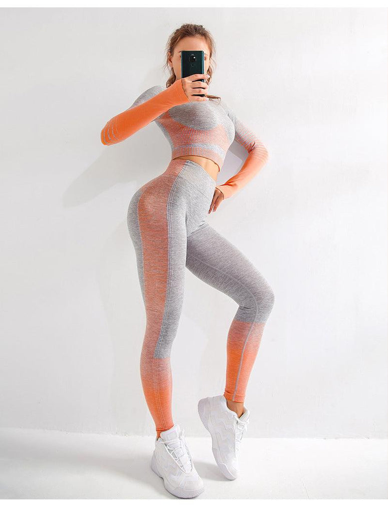 LANTECH Women Yoga Sets Gym Fitness Athletic 2 Pcs Sports Suits Set Pants Leggings Sportswear Leggings Seamless Sports Shirts - amazitshop