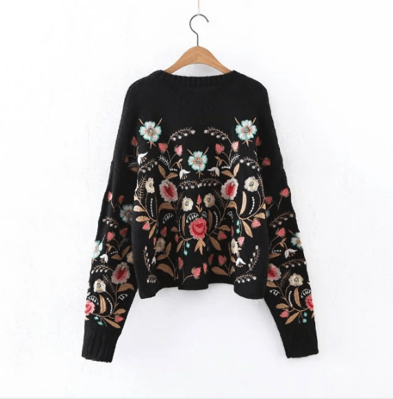 Women Sweater Fashion Floral Embroidery Pullover Streetwear Sweaters - amazitshop