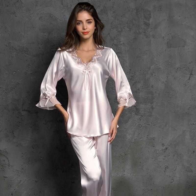 Women's Silk Solid Color Loungewear Robe Set - amazitshop
