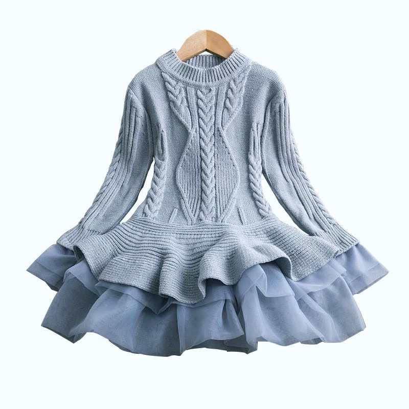 Children's knitted long-sleeved sweater dress - amazitshop