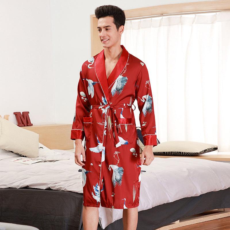 Long-Sleeved Nightgown Men's Bathrobe Silk Homewear - amazitshop