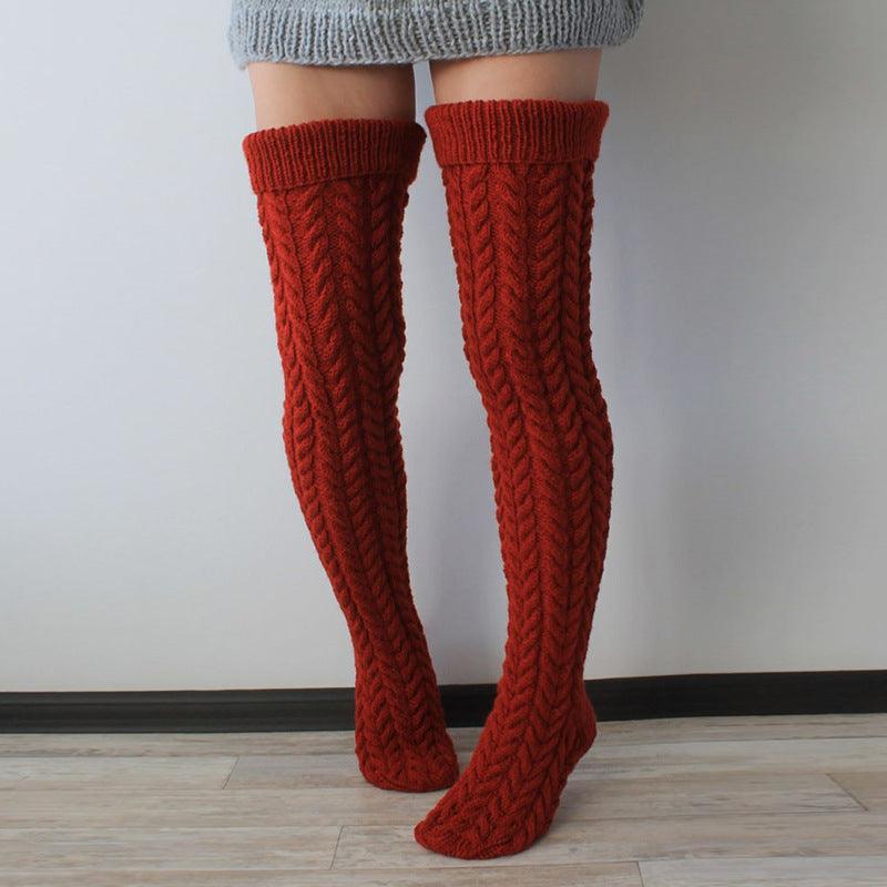 Autumn And Winter Twist Over The Knee Stockings Bunching Socks - amazitshop