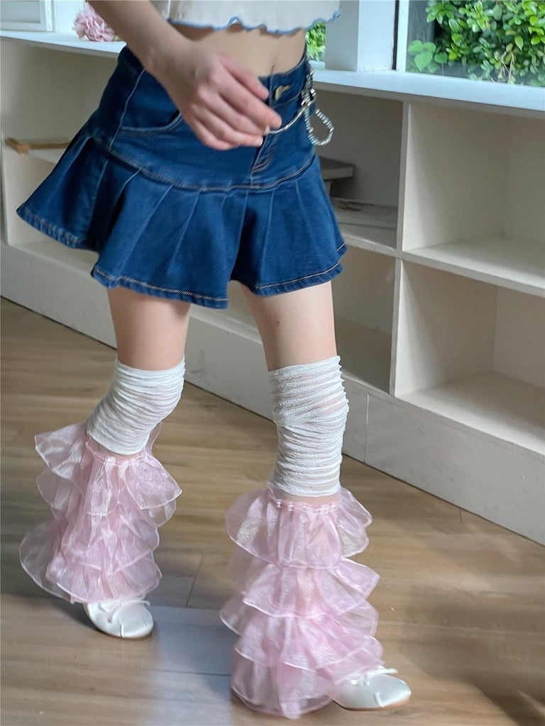 Women's Fashion Simple Lace Stitching Leg Warmer Bunching Socks - amazitshop