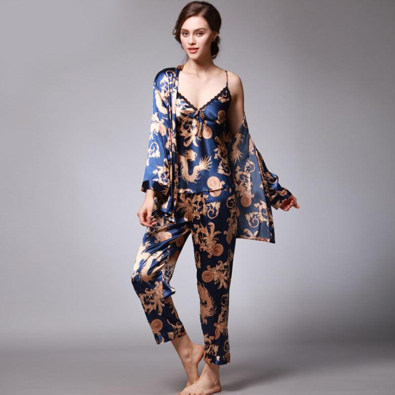 Three-piece silk pajamas for women - amazitshop