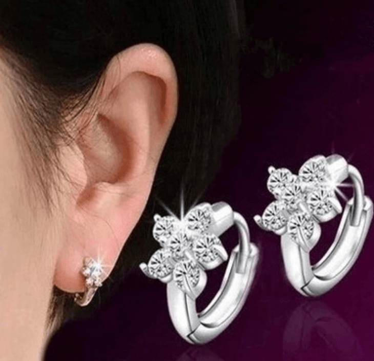 New fashion and sweet 1 pair Silver color Snowflake CZ woman hoop earrings For Christmas gift brincos para as mulheres - amazitshop