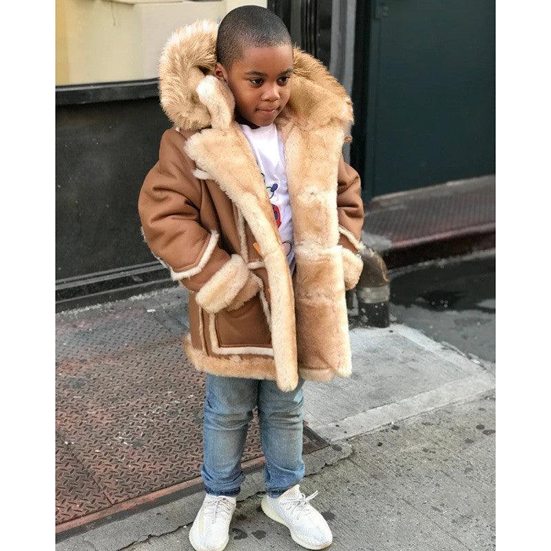 Boys' Warm Fur All-in-one Fashion Hooded Jacket - amazitshop