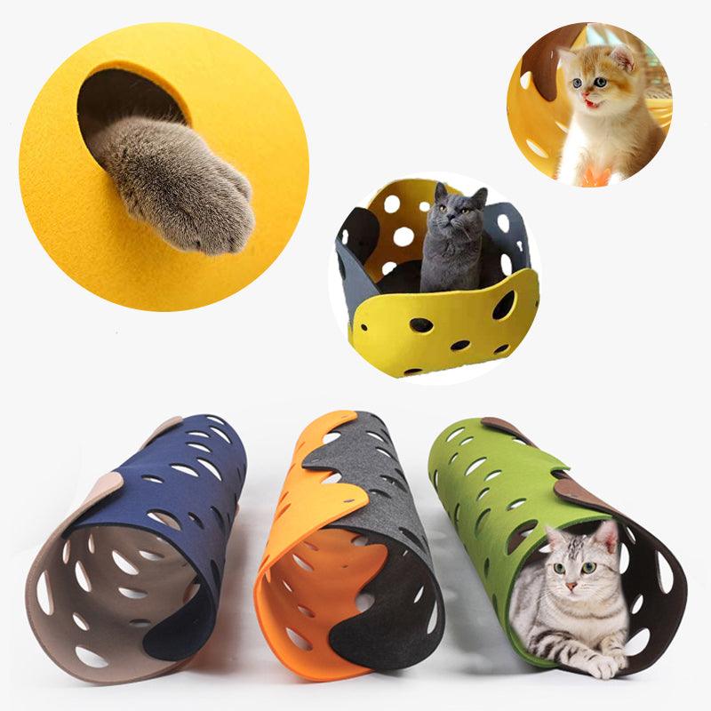Cat Tunnel Cat Toy Felt Pom Splicing Deformable Kitten Nest Collapsible Tube House Tunnel Interactive Pet Toy Cat Accessories - amazitshop