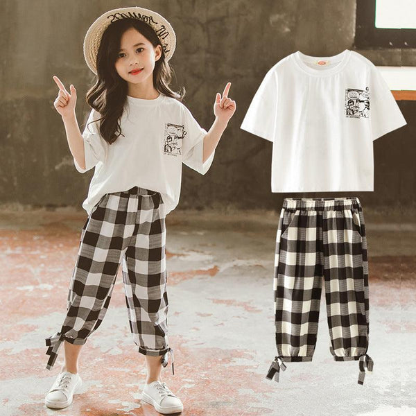 Two-piece printed plaid cropped trousers - amazitshop