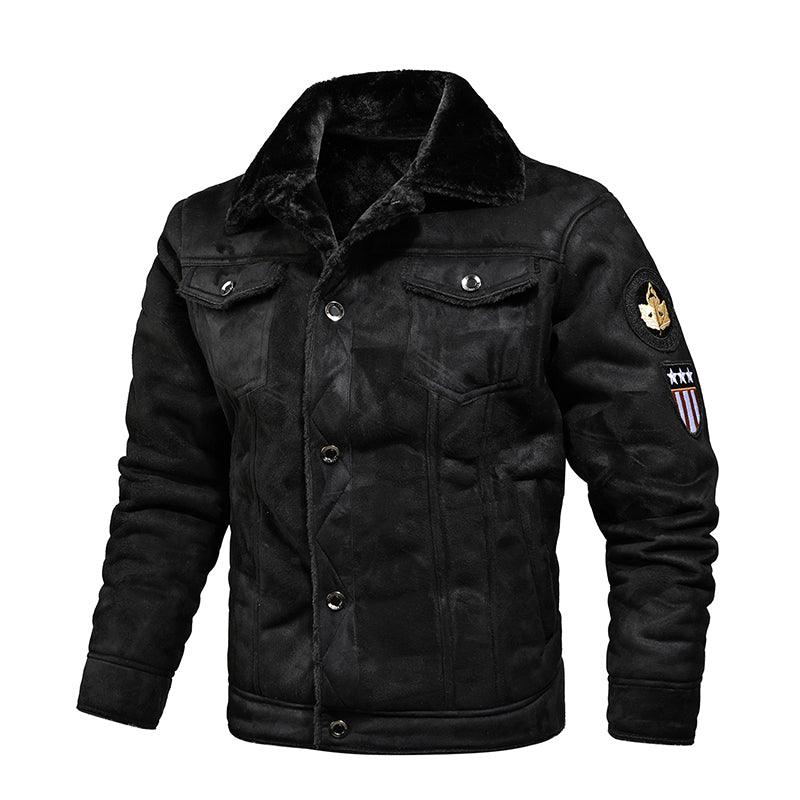 Winter Men Turn-down Collar Leather Jacket Outwear Warm Pilot Coats Windbreak - amazitshop