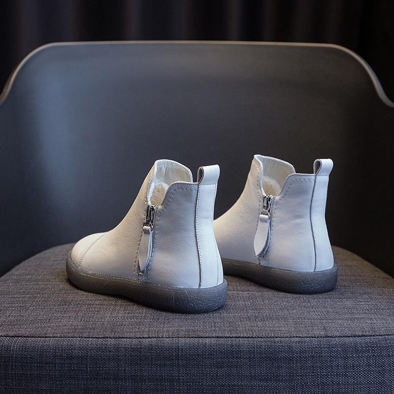 Velvet Padded All-matching Women's Double Zipper White Shoes - amazitshop