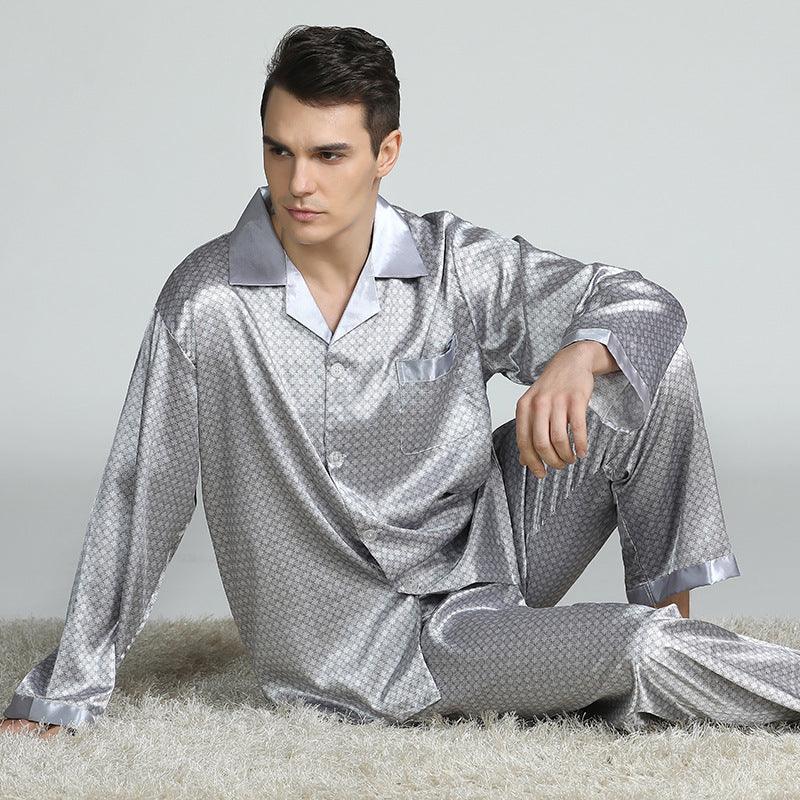 Men's Printed Silk Pajamas Spring And Summer Long-Sleeved Suit - amazitshop