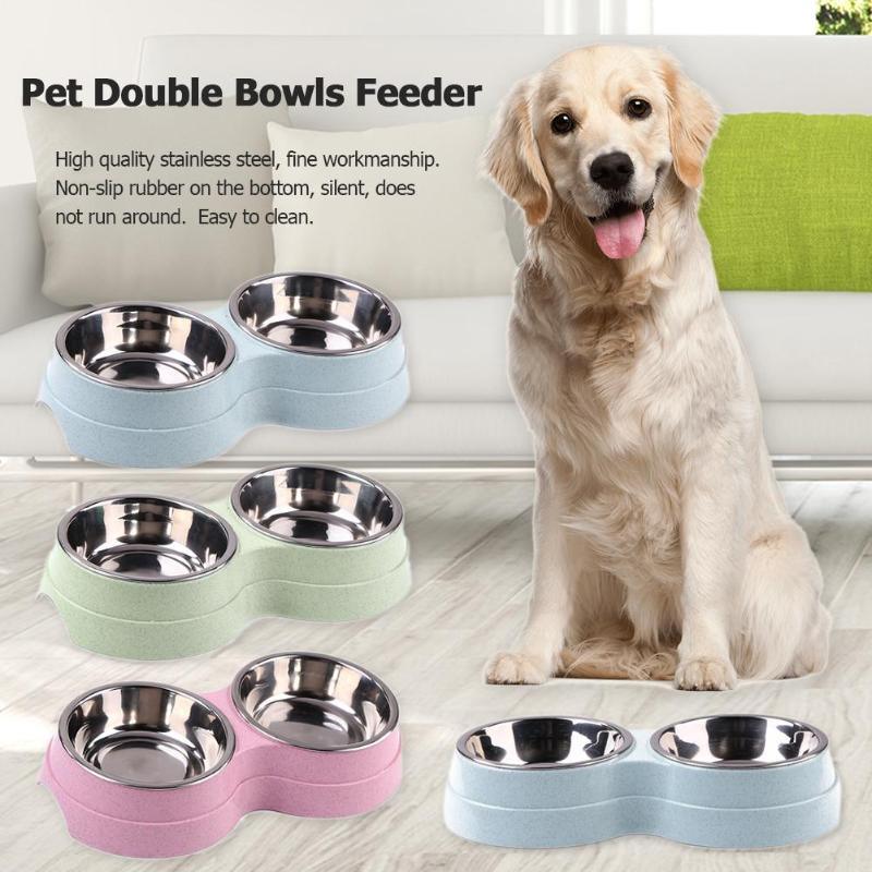 HAVO straw plastic round two-in-one double bowl stainless steel rice bowl pet supplies dog bowl - amazitshop