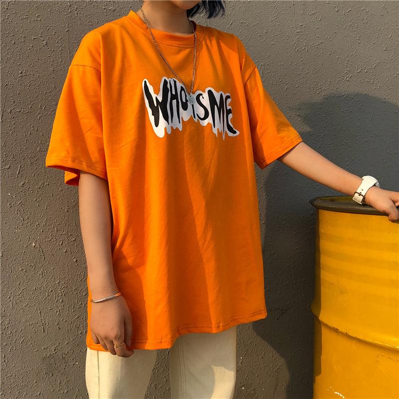 Men Letter and Figure Print Orange T-shirts Fashion Clothing - amazitshop