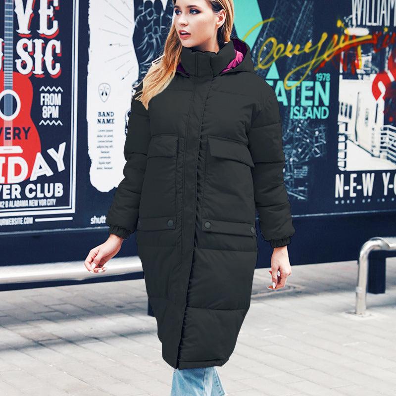 winter women hooded long warm coats Turtleneck down jacket - amazitshop