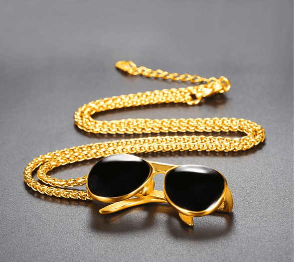 18k gold plated men jewelry cool sunglass pendant necklace with chain - amazitshop