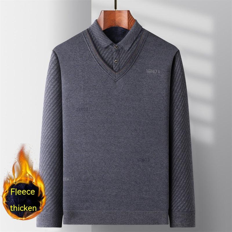 Middle-aged Men Fleece-lined Thickened Long Sleeve Thermal Top - amazitshop