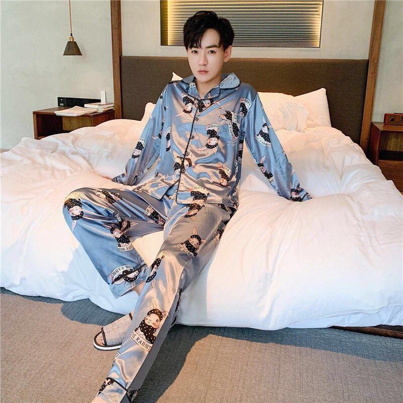 Ice Silk Thin Men's Long-sleeved Pajama Suit - amazitshop