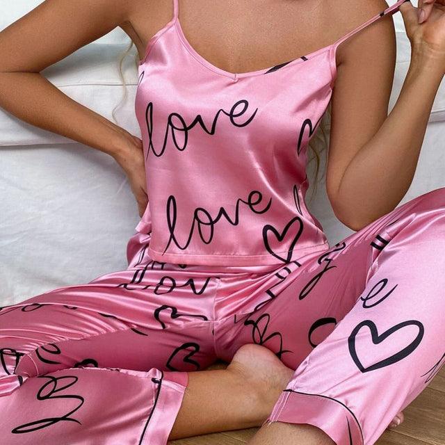 Womens Pijamas Lingerie Silk Pajamas Set Sleepwear Satin Cami Vest with Trousers Nightwear Pyjama Femme Pijama Mujer Pj - amazitshop