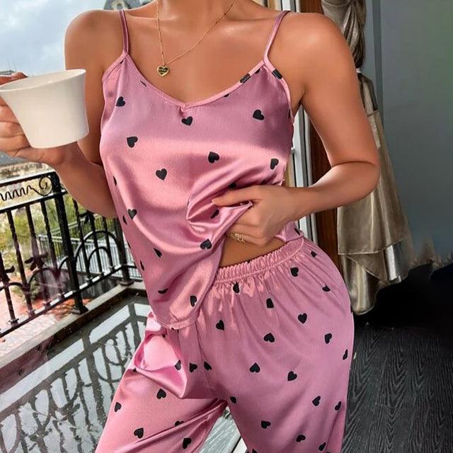 Womens Pijamas Lingerie Silk Pajamas Set Sleepwear Satin Cami Vest with Trousers Nightwear Pyjama Femme Pijama Mujer Pj - amazitshop