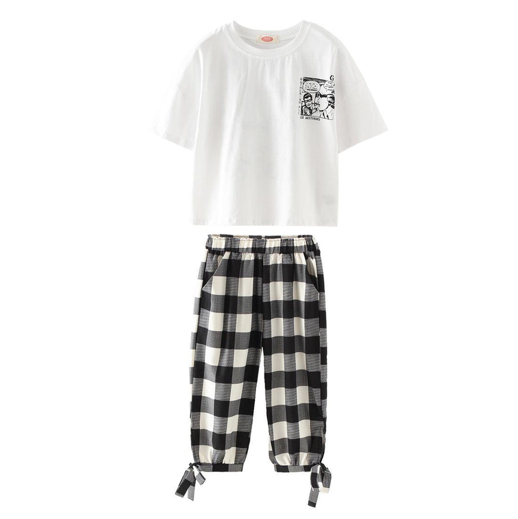 Two-piece printed plaid cropped trousers - amazitshop
