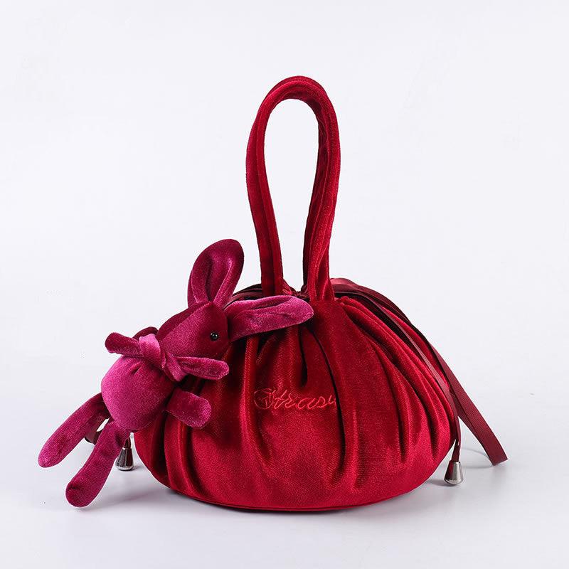 New Cartoon Rabbit Ears Velvet Cosmetic Bags Makeup Bag Happy Easter Party Self-Adhesive Gift Bag For Girls - amazitshop