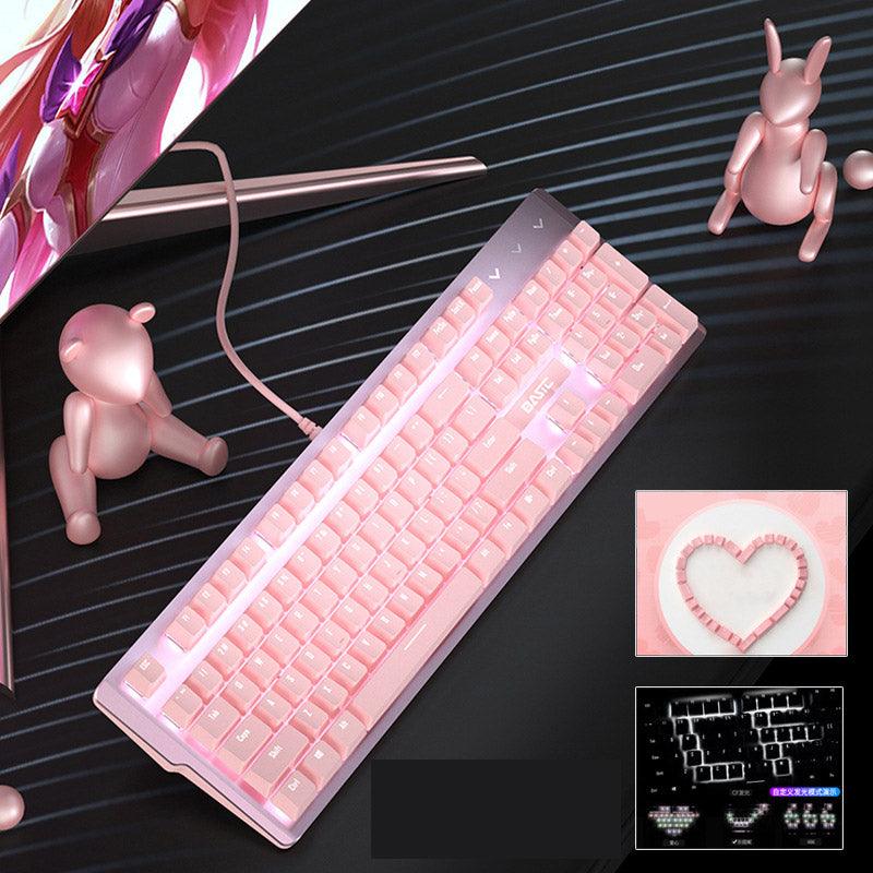 Girly pink mechanical keyboard 104 keys green axis black axis red axis wired - amazitshop