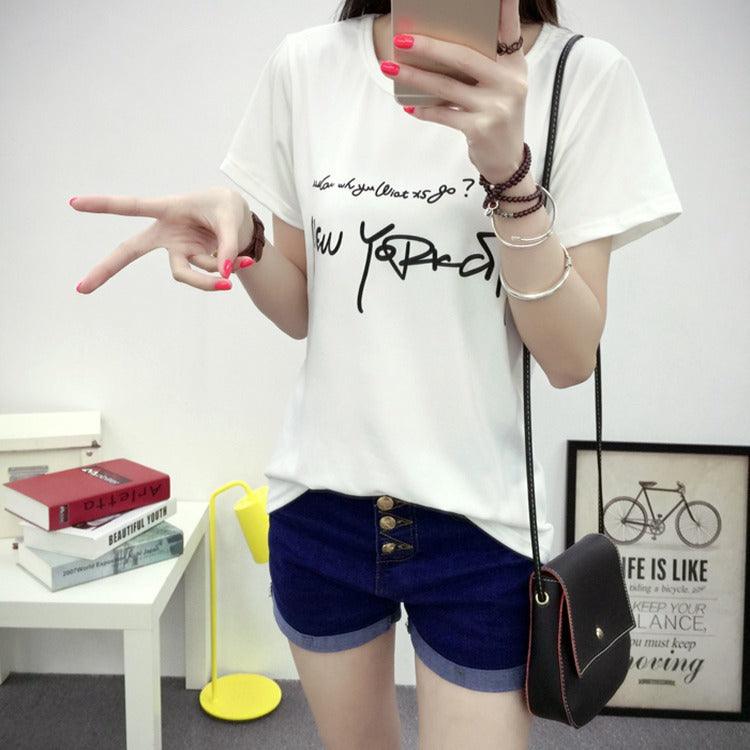 Women's t-shirt printing letters short-sleeved t-shirt women - amazitshop